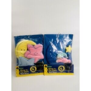 2 New Vintage Infantino Glow in the Dark Wall Decor Set Moon Stars Nursery 1997